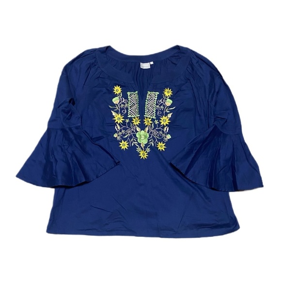 Eshakti eshakti Women’s Bell Sleeve Navy Blue Embroidered Blouse Top Sz 2xl - Picture 1 of 4